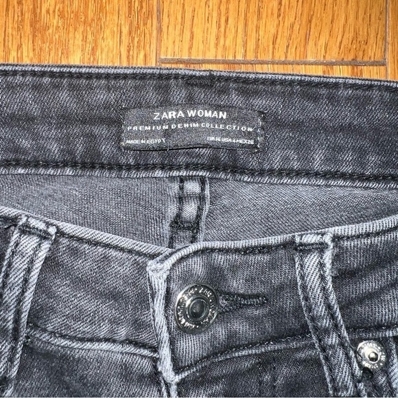 ZARA Charcoal Black Skinny Ankle Jeans With Side Lace Up Detailing Size 4 - Picture 3 of 9